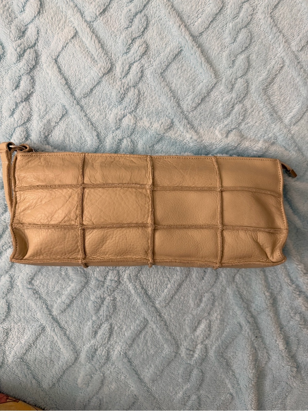 me too Beige Quilted Patchwork Leather Wristlet Clutch
